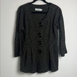 Willow Medium Animal Print Long Sleeve Large Button Peplum Artsy Bohemian Top